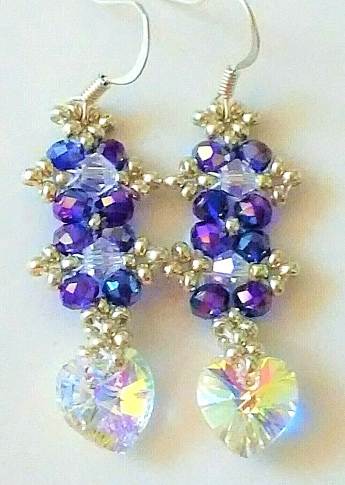 Handmade Blue Luster Crystal Heart Earrings