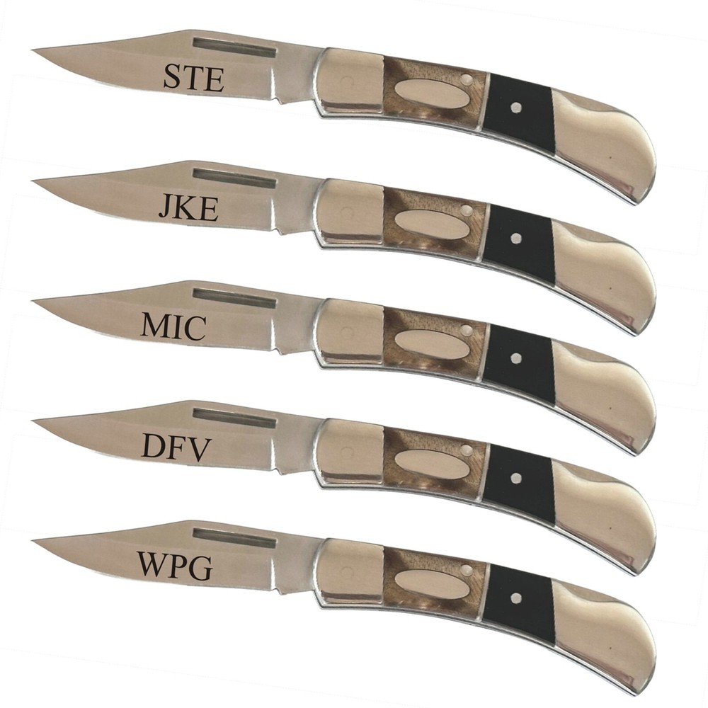 Personalized Pocket Knives Wood Handle , Custom Engraved Folding Knife