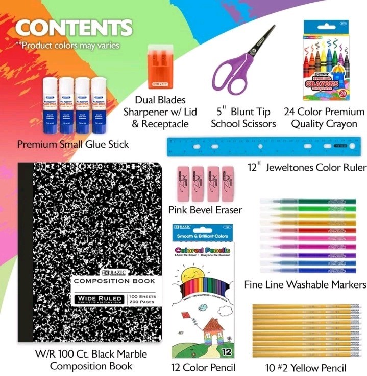 BAZIC 60 Count School Supply Box for Elementary Student K-6