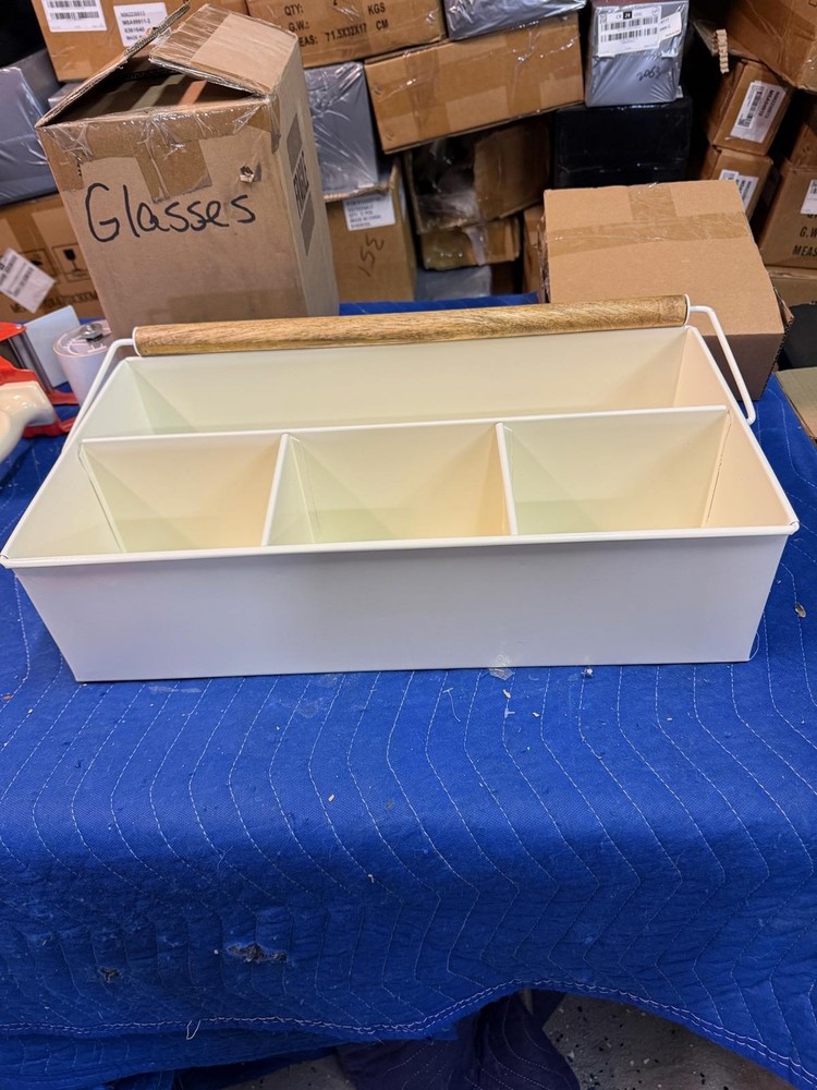 Multi-Compartment Organizer with Wooden Handle
