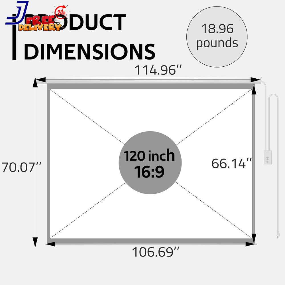 120" Projector Screen Motorized 16:9 4K HD Pull down Retractable Projection Scre