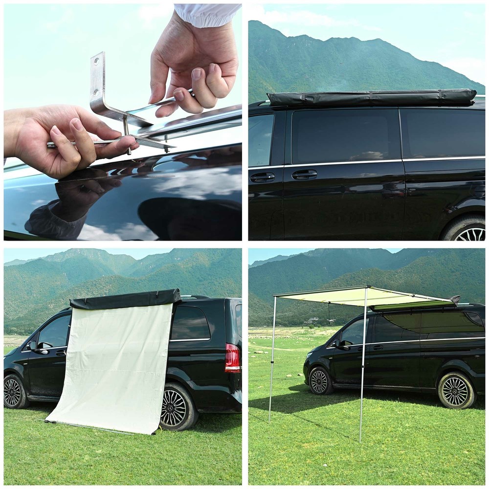 Car Side Awning with LED Light Pull Out Tent Shelter Camping Beige/Grey