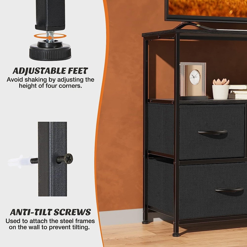 5-Drawer Vertical Tv Cabinet With Open Storage Space, Storage Cabinet