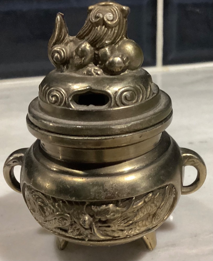 Bronzed Foo Dog Lion Incense Burner HKK Japan