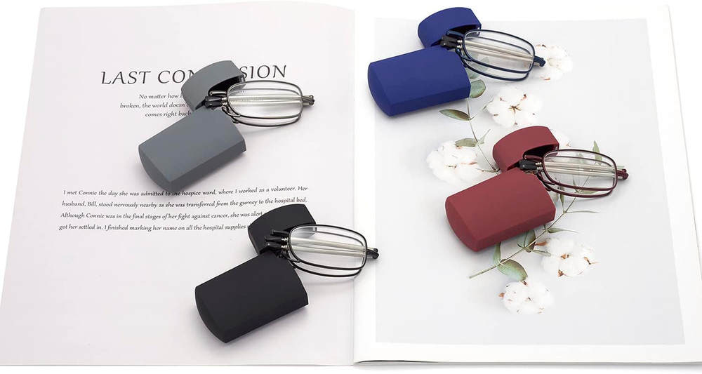 Hard Cases Folding Reading Glasses, Pocket Wallet Purse Compact Spring Hinge Rea