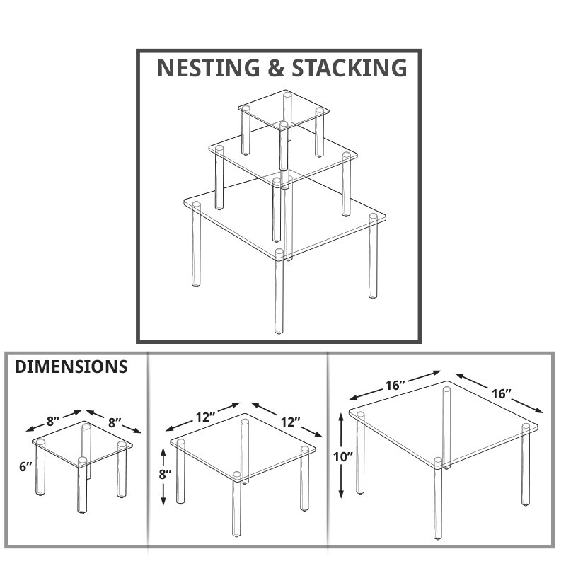 Azar Displays 3-Piece Acrylic Square Riser Set