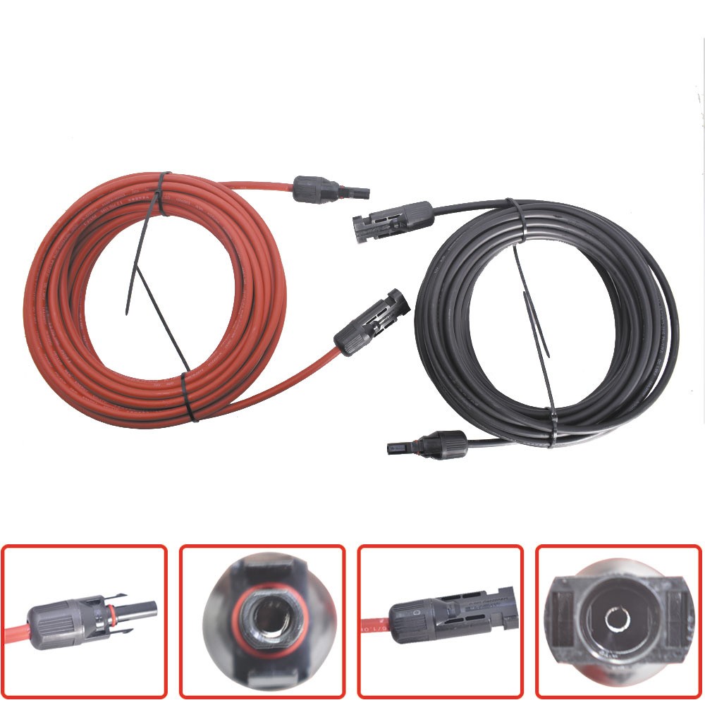 12AWG 1 Pair 30 FT Black + Red Solar Panel Extension Cable Wire Connector