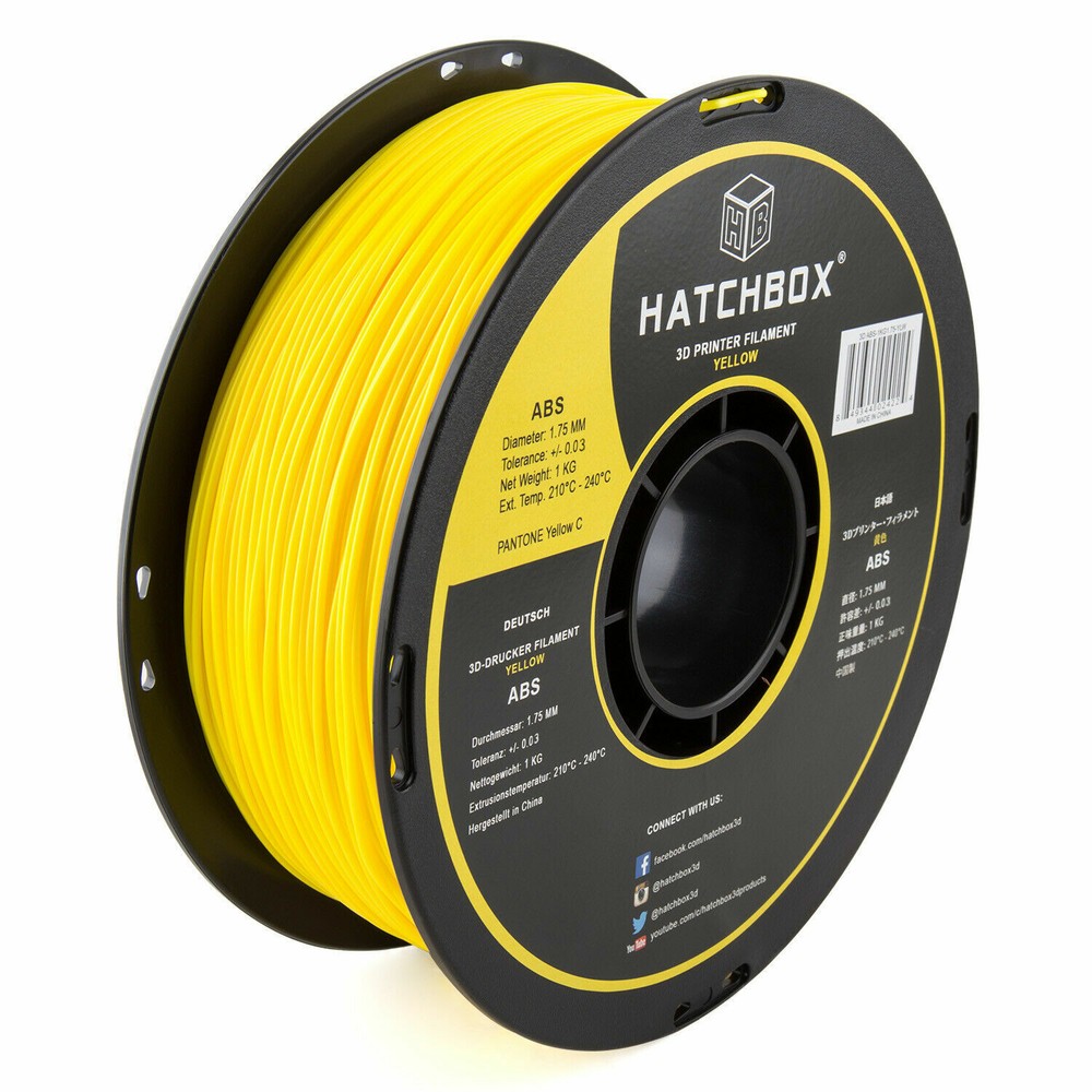 HATCHBOX ABS 1.75 mm 3D Printer Filament in Yellow, 1kg Spool
