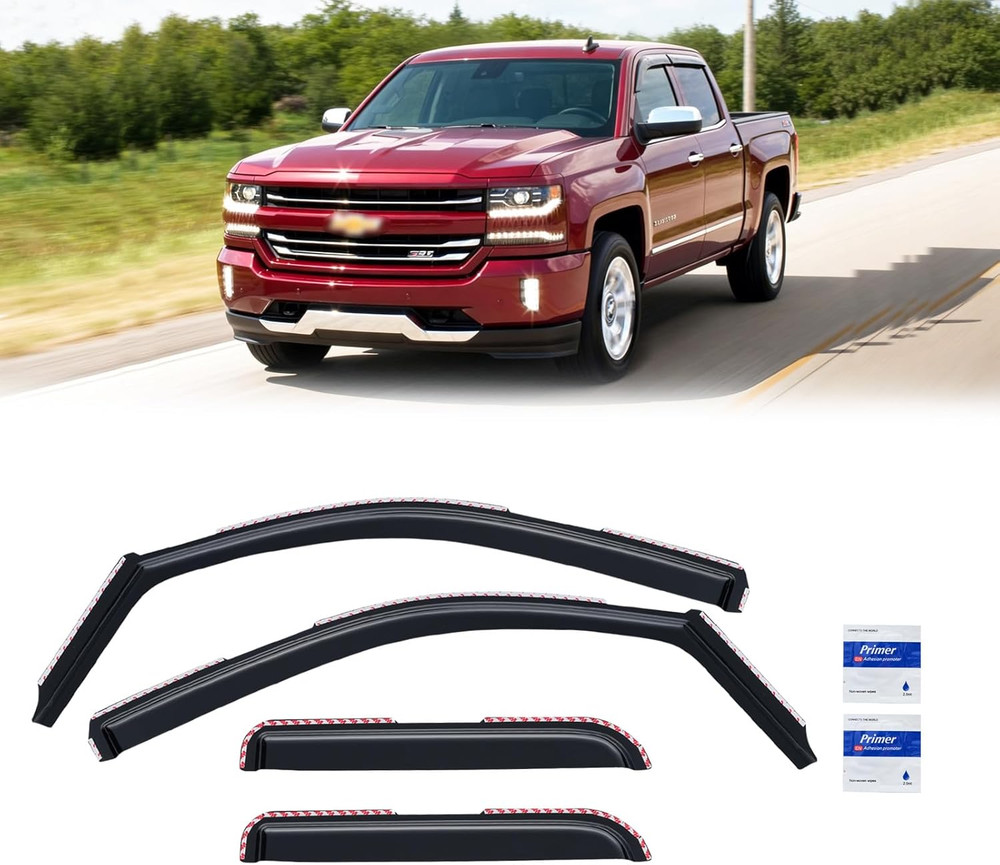 Window Rain Guards Chevy Silverado Sierra Double Cab Vent Visor 2014-2019 4pc