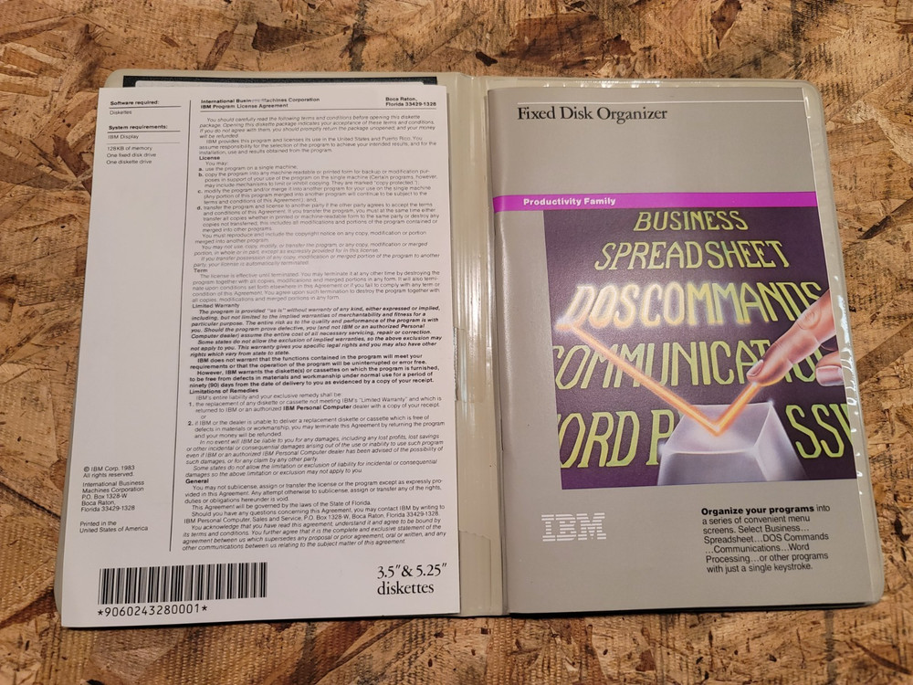 Vintage OEM IBM Fixed Disk Organizer Version 1.0 (1983) 3.5" & 5.25"