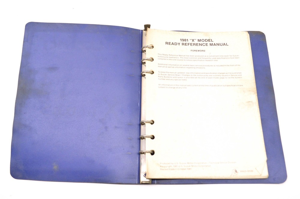 OEM Suzuki 99923-00126 1981 X Model Ready Reference Service Specifications