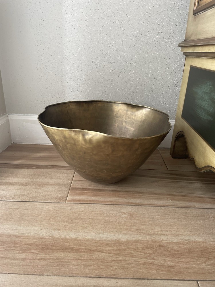 Pottery Barn Brass Large Bowl Planter Wavy Container Home Decor