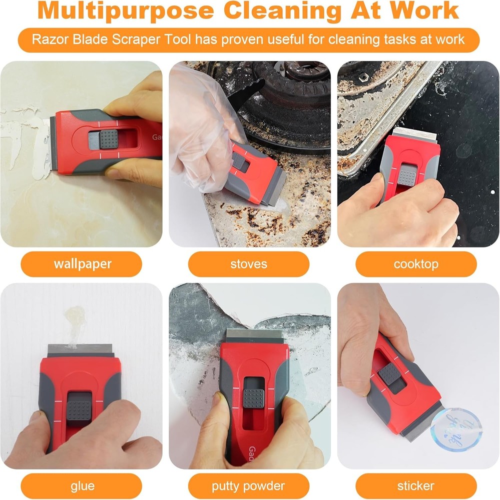 Razor Blade Scraper with 2 Pcs Plastic Scraper, Scraper Tool for Cooktop, Oven,