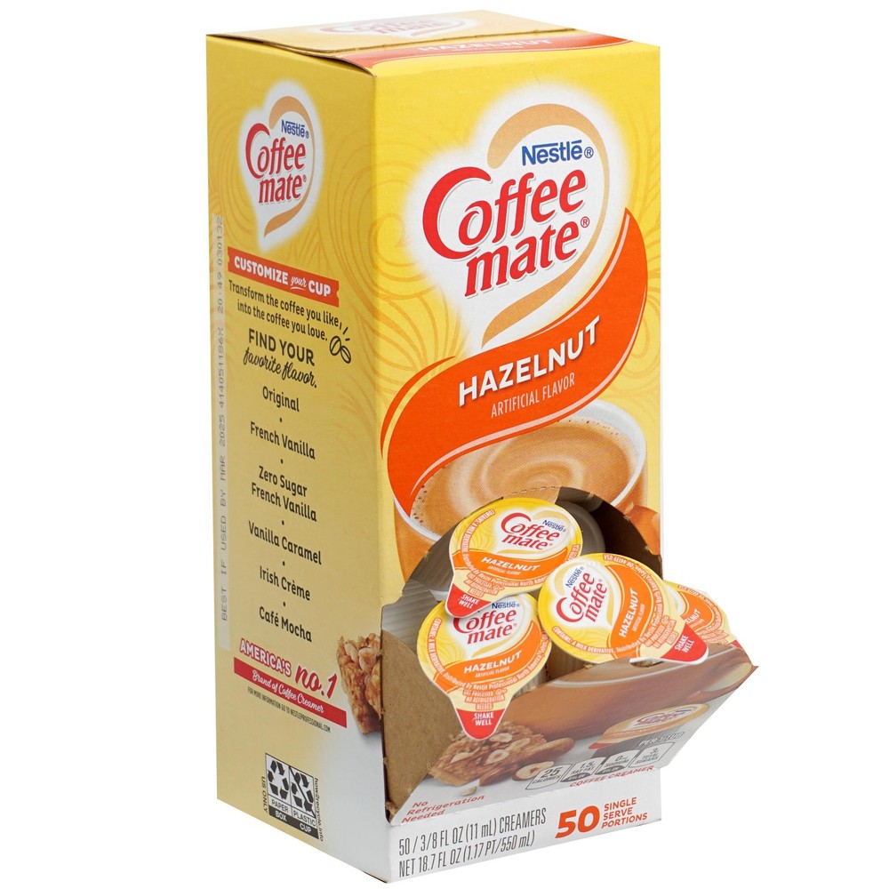 Hazelnut Liquid Coffee Creamer Singles, 50 Creamer Single Serve Packets