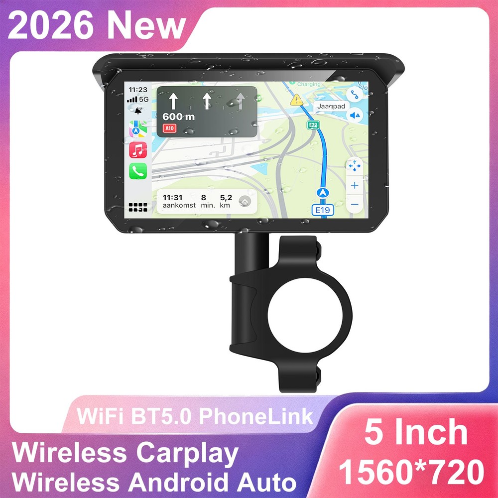 5" Motorcycle CarPlay Android Auto GPS Navi Brightness Touch Screen Bluetooth