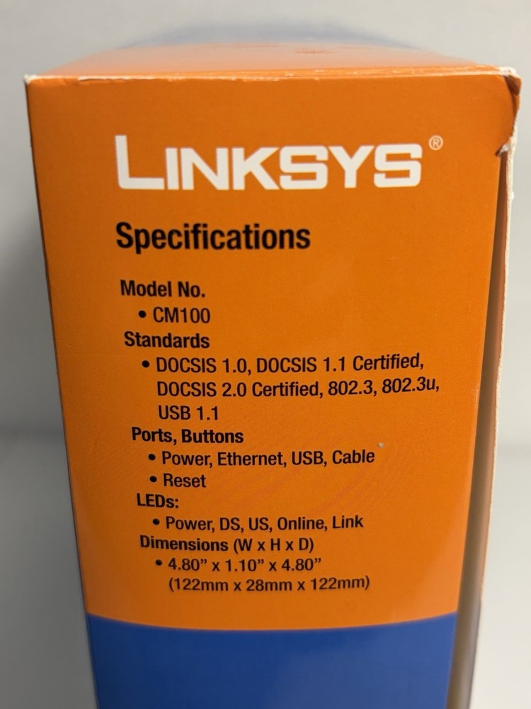 Cisco-Linksys Cable Modem with USB And Ethernet Connections Model #CM100