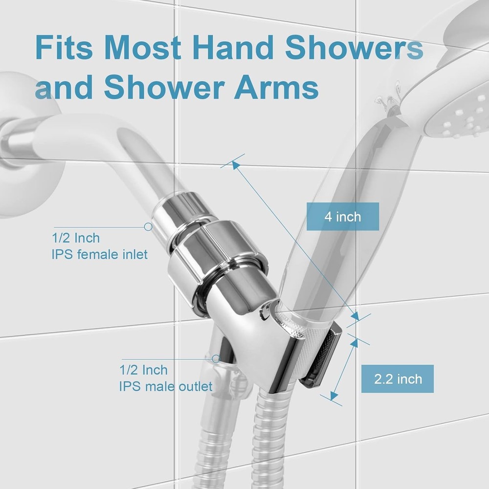 OFFO Shower Head Holder for Handheld Head, Adjustable Chrome