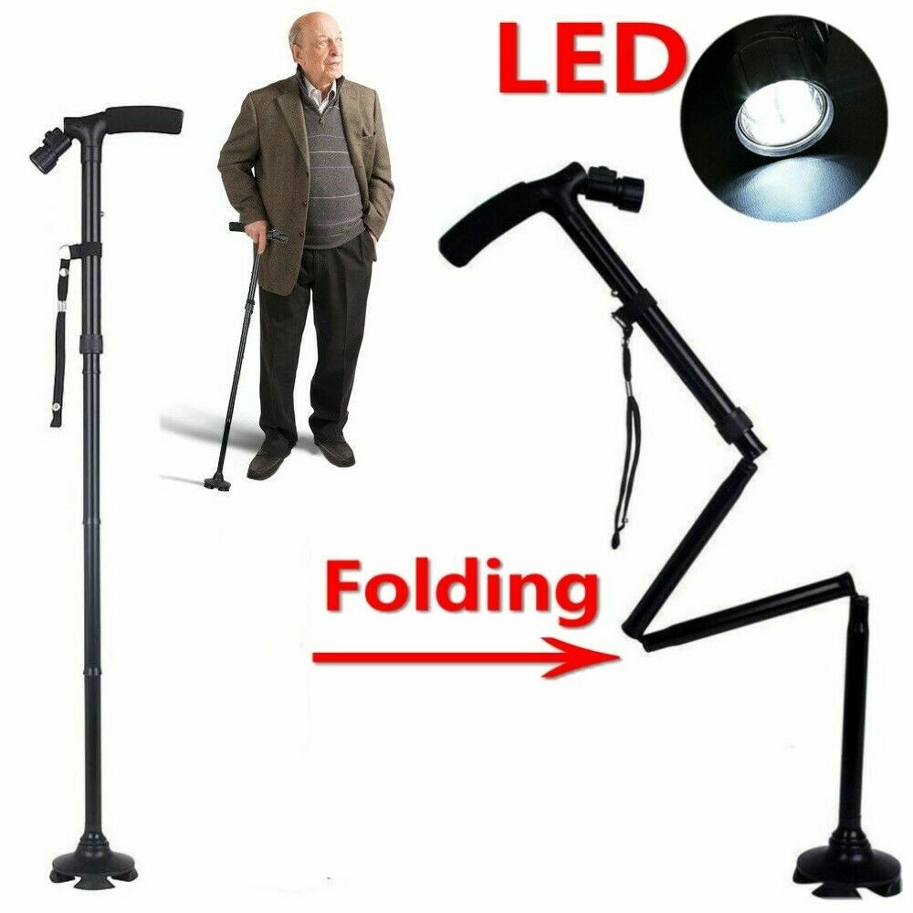 Lightweight Folding Walking Cane Collapsible Adjustable Walking Stick With LED