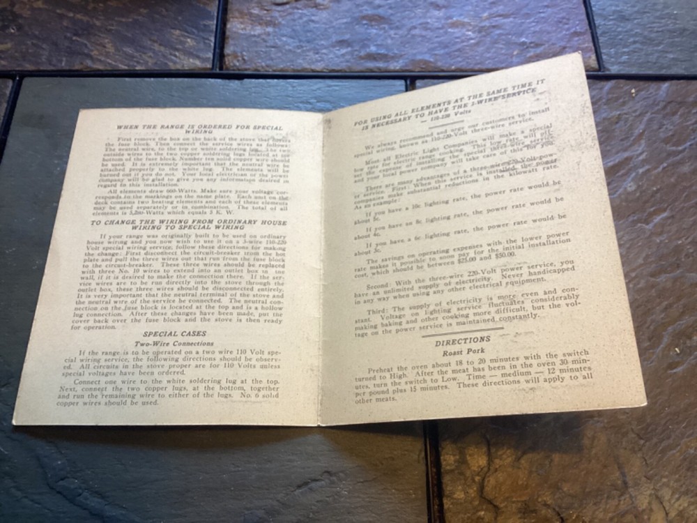 Early 1900s Campbell's Electric Ranges, Empress & Countess Instructions