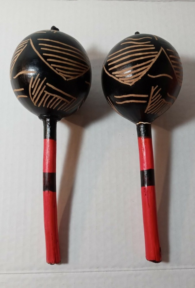 Maracas Haiti Black & Red Painted 8" Tall