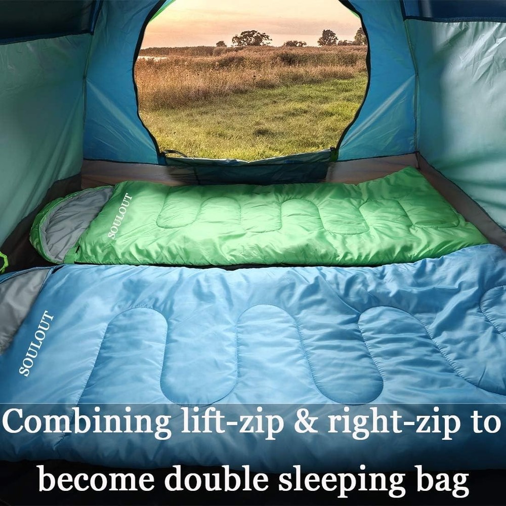 Spacious Rectangular Sleeping Bag - Waterproof & Machine Washable for Outdoors