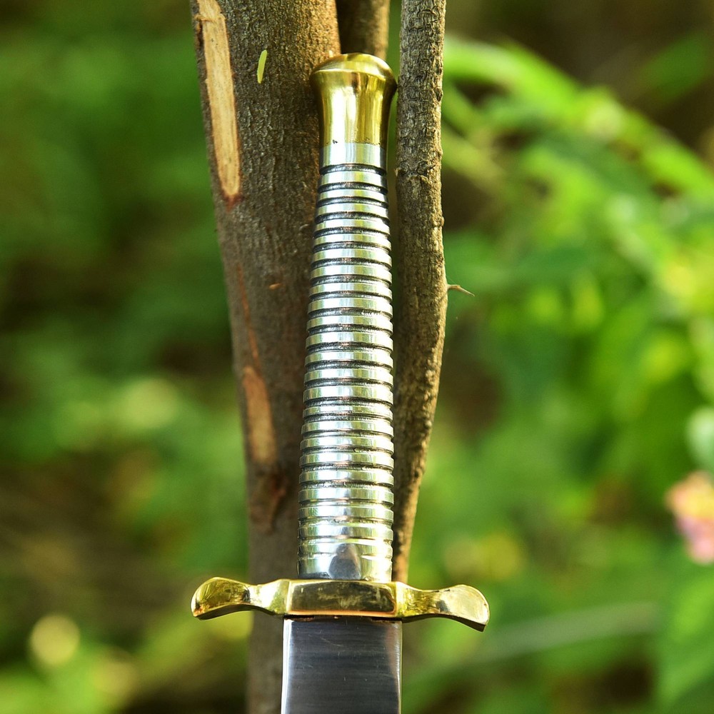 Classic Double Edged Fixed Blade Dagger Historic Fighting Knife With Brass Guard