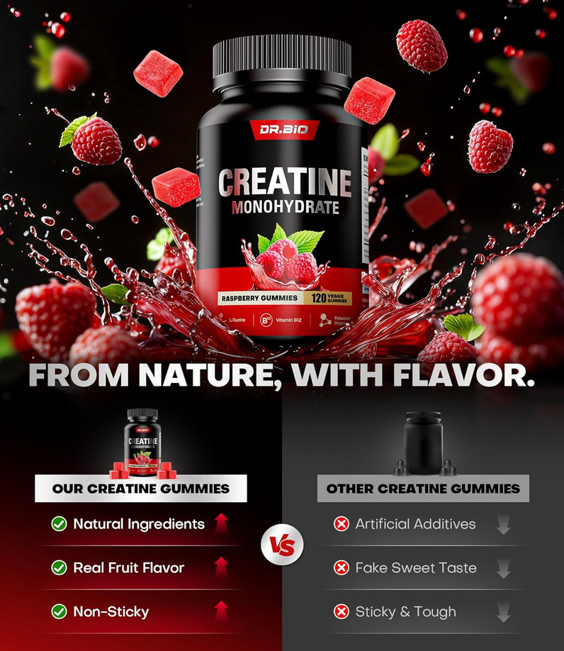 Instant Boost Creatine Monohydrate Gummies, Complex Creatine with Real 5000mg Cr
