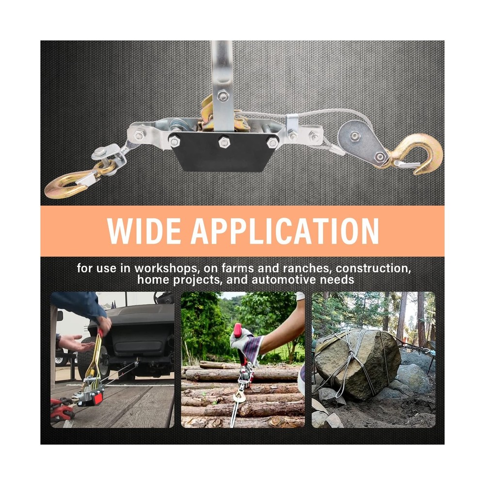 2-Ton Come Along Winch Power Puller, Heavy-Duty Dual Gear Hand Cable Puller T...