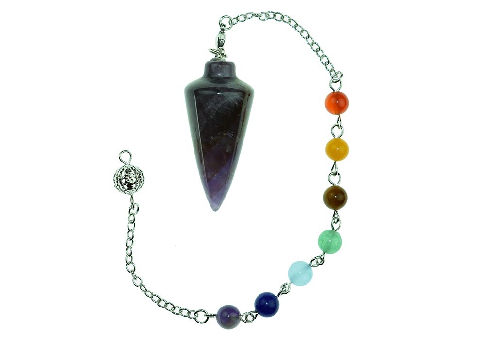 Pendulum Amethyst Stone Cone With Chakra Chain