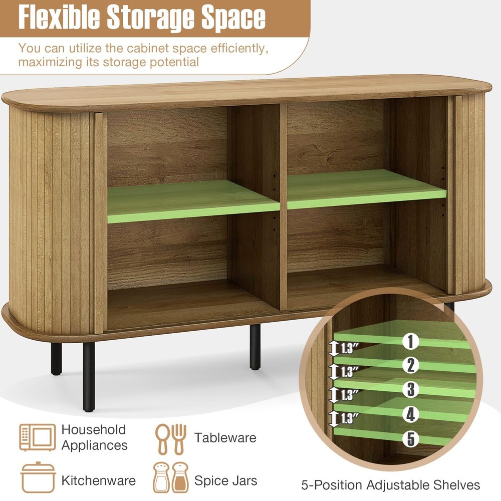 Kitchen Sideboard Cabinet Sliding Doors Adjustable Shelves Mid Century Console