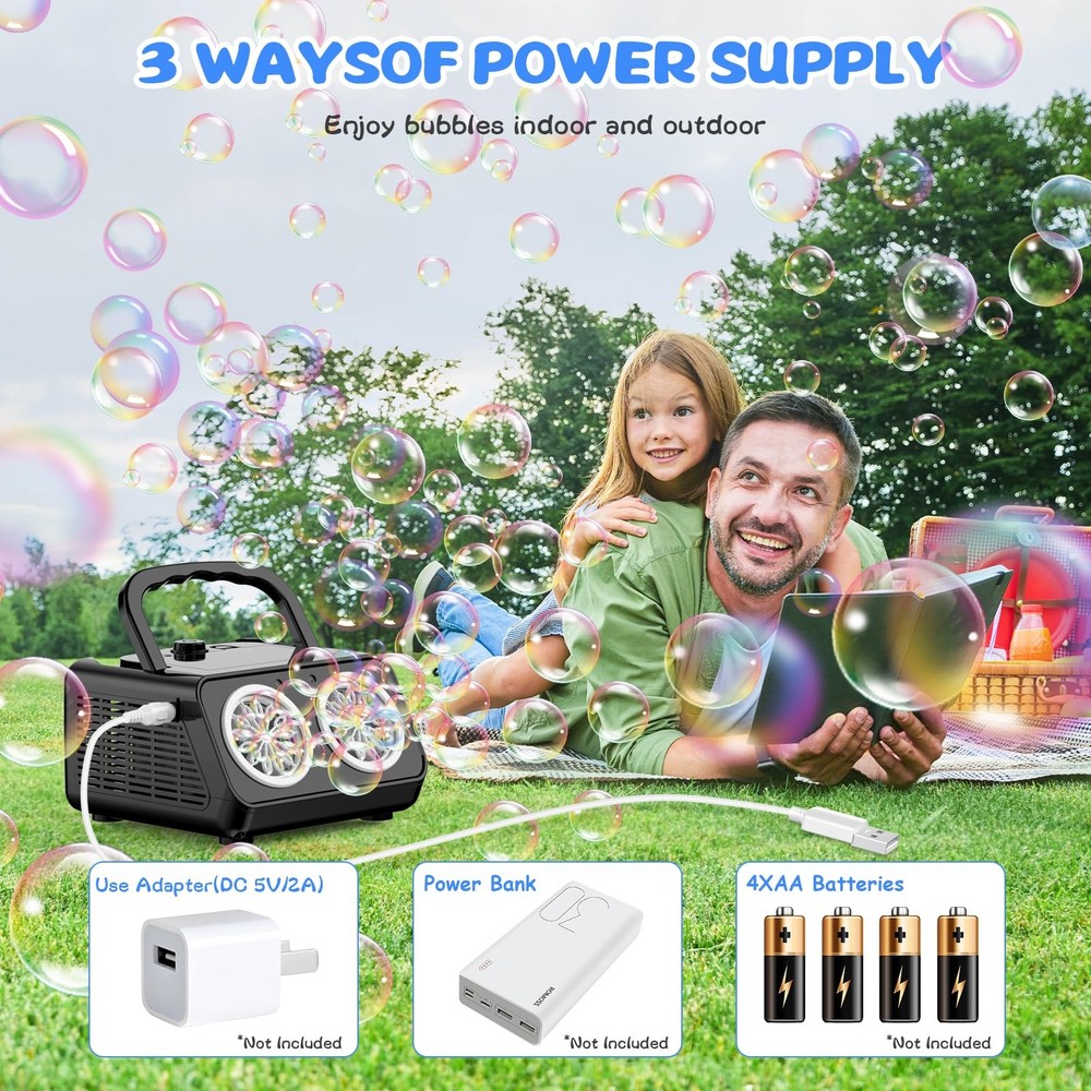 Automatic Bubble Machine Upgrade Bubble Blower with 2 Fans,Plug in or Battery...