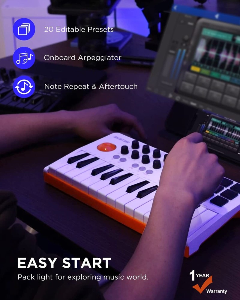 HXW 25 Key USB MIDI Keyboard Controller With Bluetooth, Compact, White