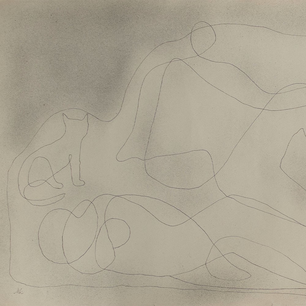 Hellmuth Mueller-Leutert Human Cat Large Format Sign Unique Drawing 1930s