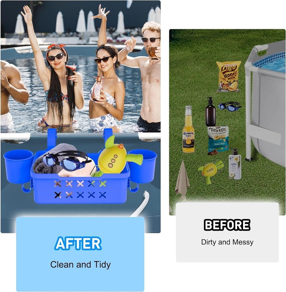 Poolside Storage Basket 2 Pack, Above Ground Pool with 2 PZ, Blue