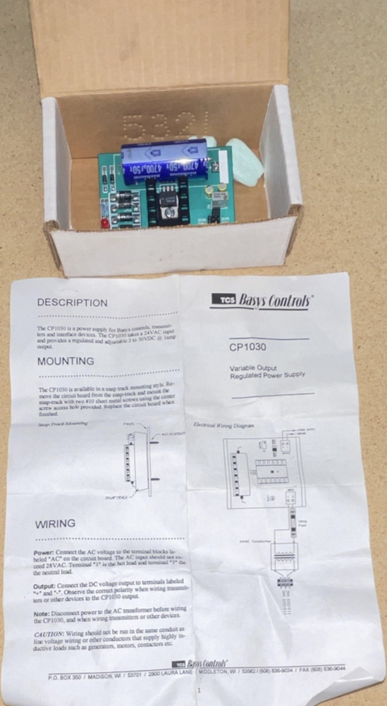 TCS Basys Controls CP1030 Variable Output Regulated Power Supply