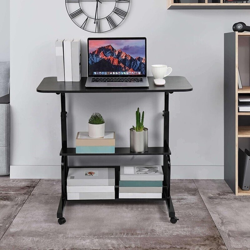 Adjustable Height Mobile Computer Desk Rolling Workstation W/ Wheels Home Office