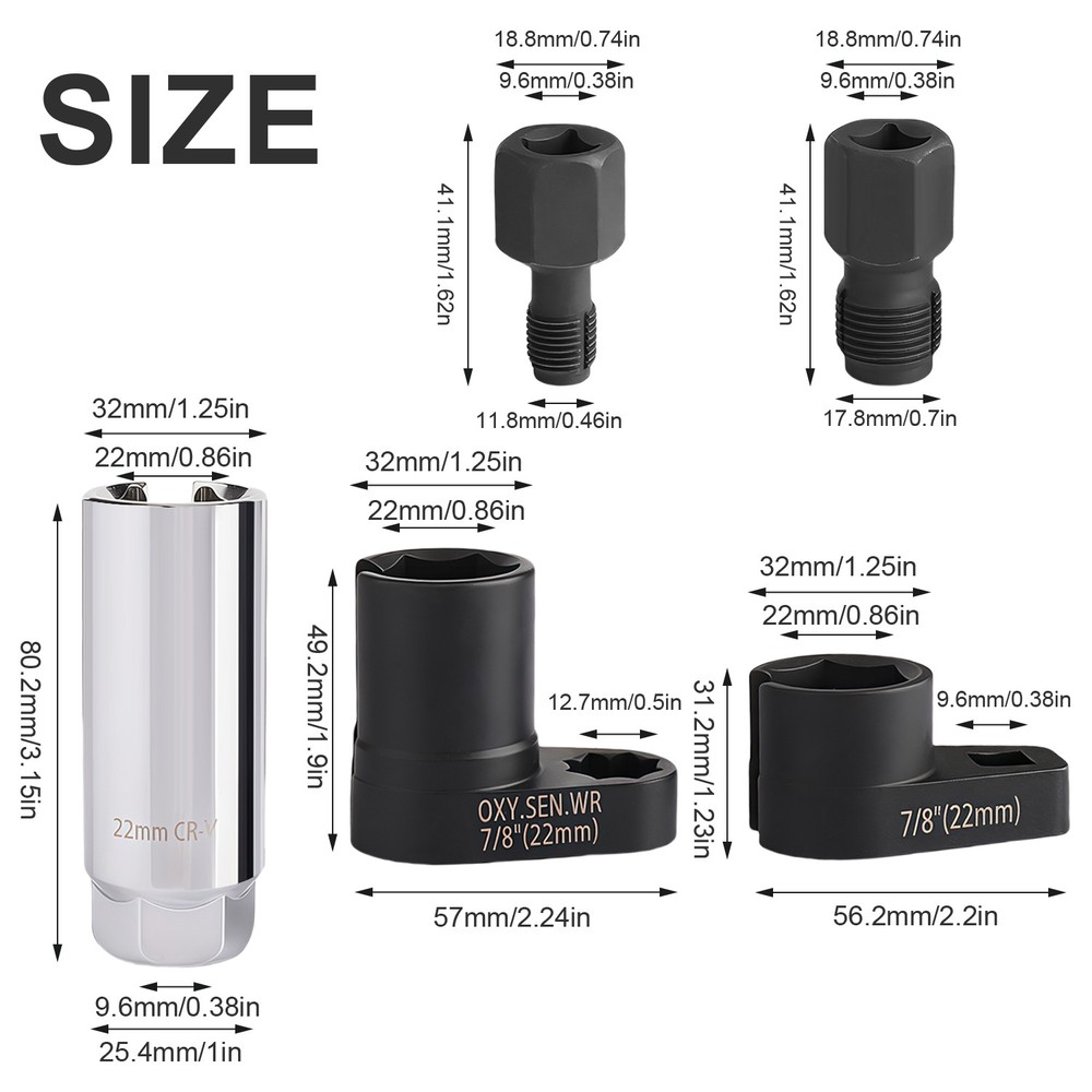 5PCS Offset O2 Oxygen Sensor Socket Set Automotive 02 Sensor Wrench Remover Tool