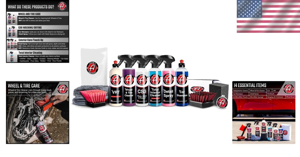 Essential Car Detailing Kit - 14 Pc Wash, Shine, Protect Tools