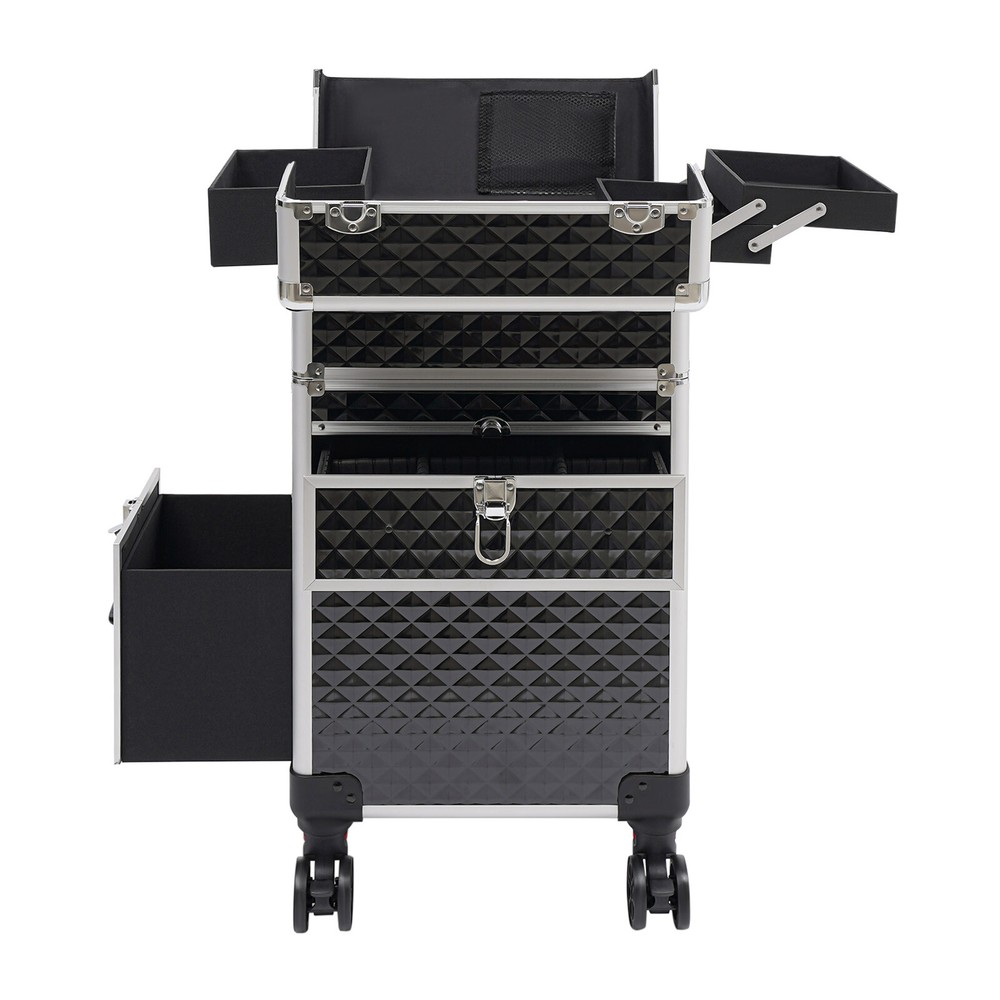 Professional Rolling Makeup Train Case, Multi-functional Cosmetic Trolley, Large