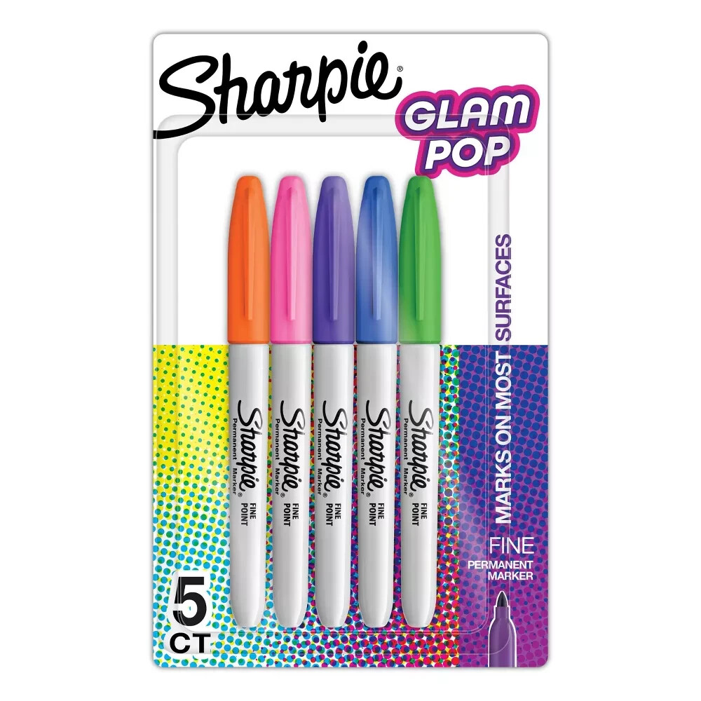 Sharpie Glam Pop Fine Point Permanent Markers 5 per Package Assorted 2185230