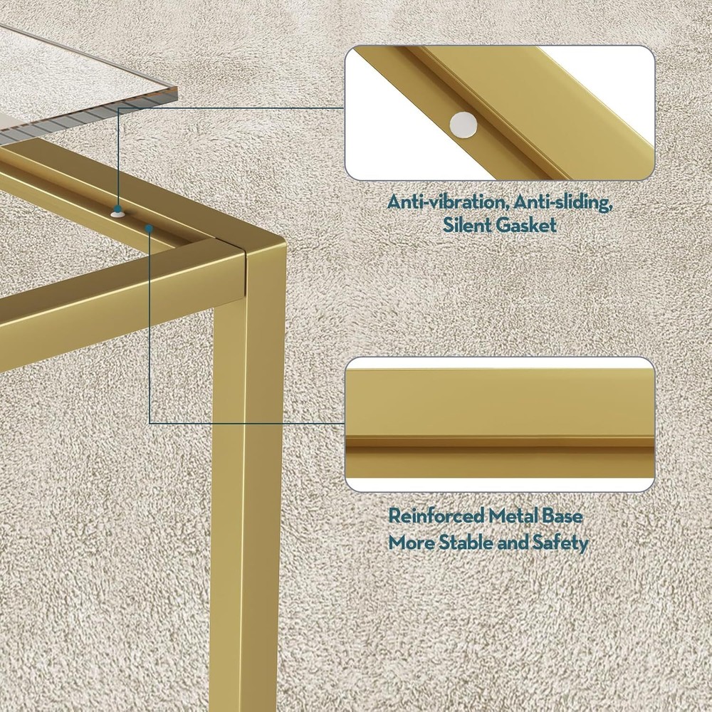 SAYGOER Gold Coffee Table Glass Tables Modern Rectangular Center