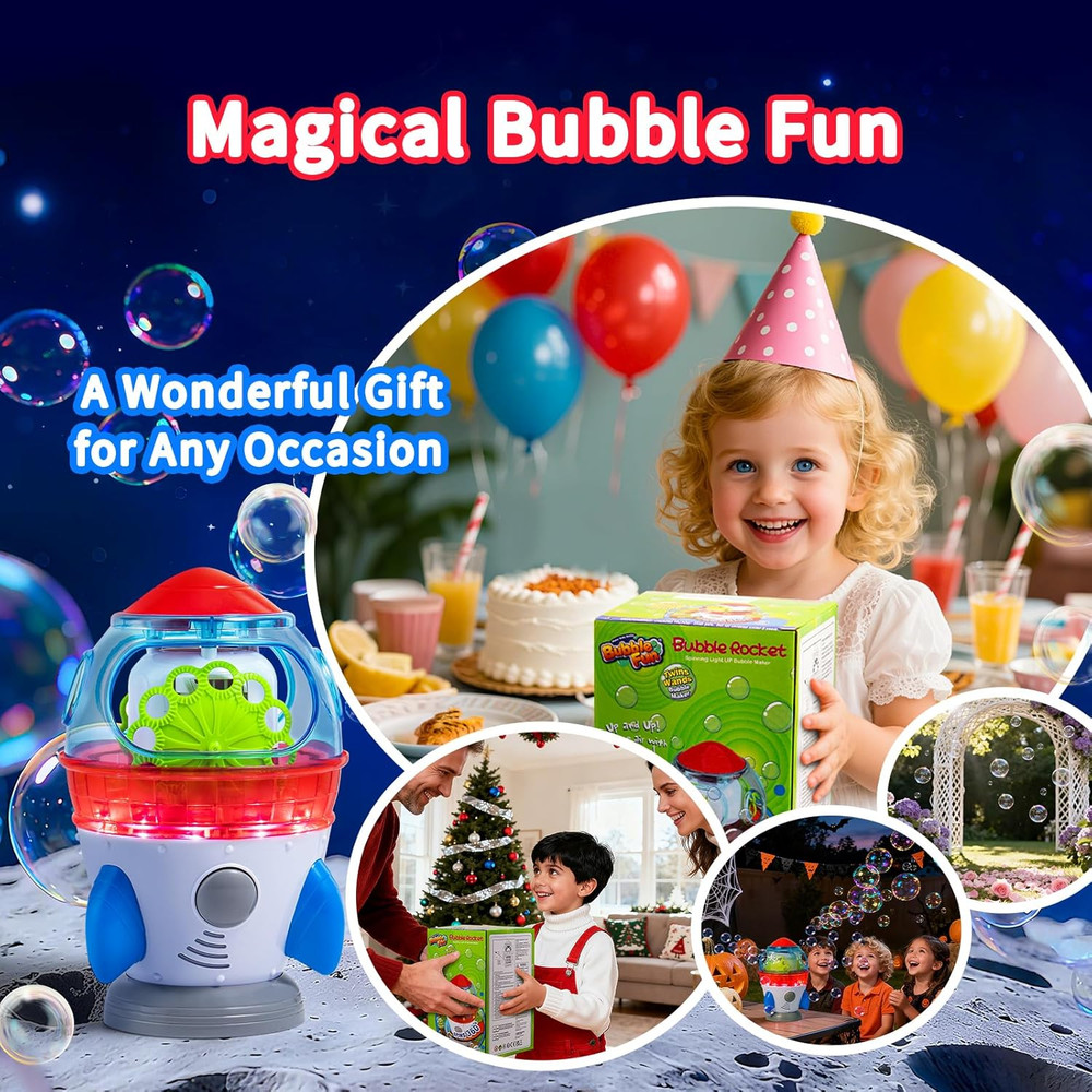 Rocket-Shaped Bubble Machine for Kids & Pets - Dual Powerful Bubble Outlets, Aut