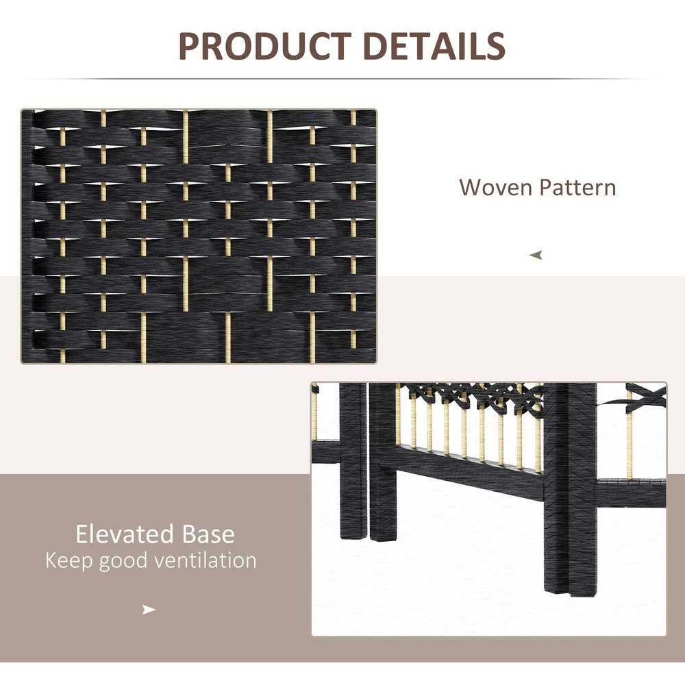 Black 5.6ft 4-Panel Folding Room Divider Screen for Interior Spaces