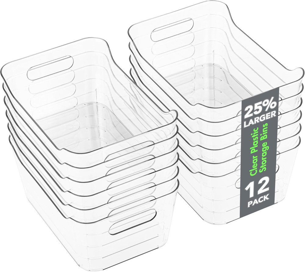12-Pack Clear Plastic Storage Bins – Multi-Use Organizer for Home & Kitchen