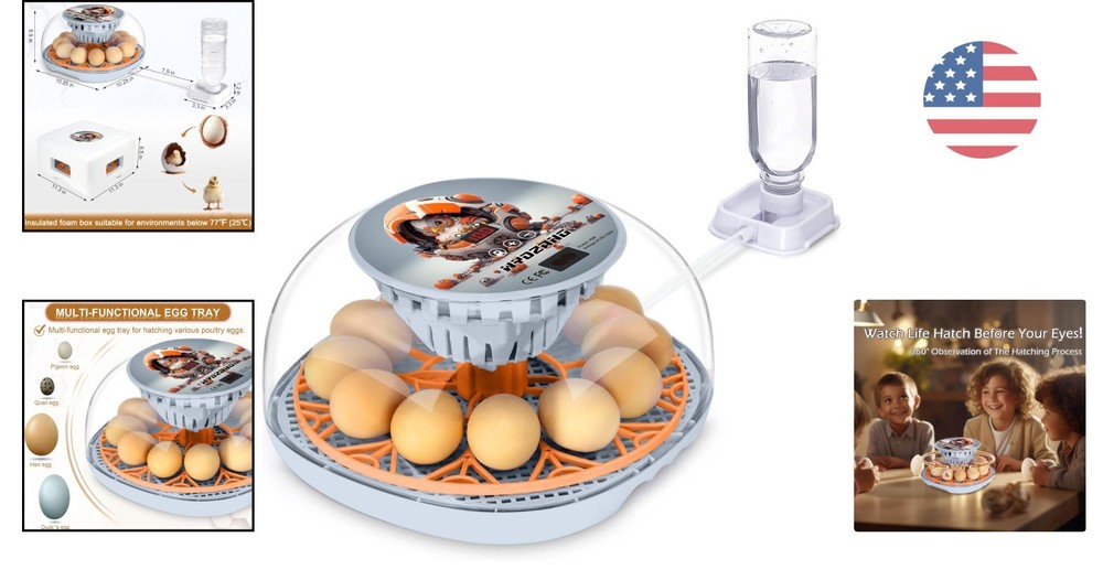 Compact 12-Egg Smart Incubator with Automatic Turner & Temperature Control