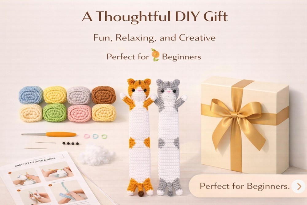 Cat Crochet Bookmark Kit 2 Pack for Beginners DIY Set with Video Tutorial