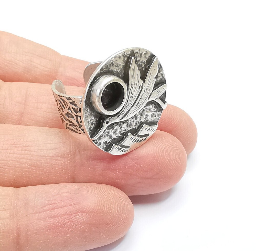 Bird Ring Blank Setting, Cabochon Mounting, Adjustable Resin Base, Inlay Ring