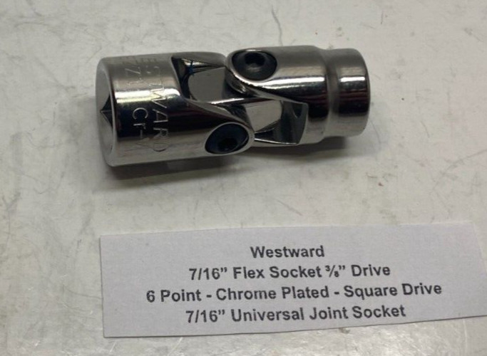 WESTWARD 7/16" Flex Socket - 3/8" Drive - 6 pt - 7/16" Universal Joint Socket