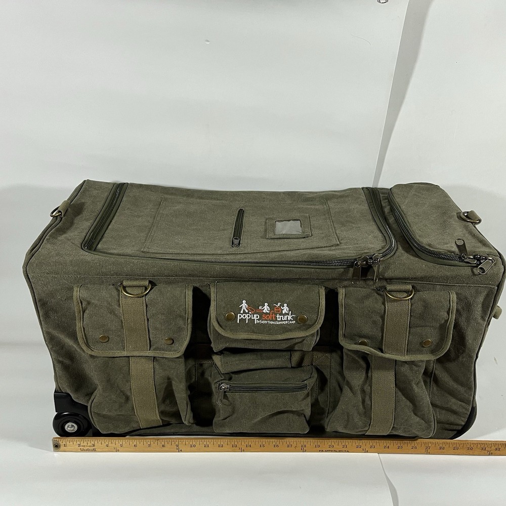 Pop Up Soft Trunk Green Canvas Collapsible Rolling Bag by Everything Summer Camp