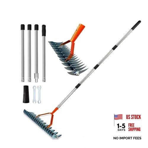 66.9-Inch Manual Lawn Thatch Rake, Adjustable Length Handle Dethatcher Rake,